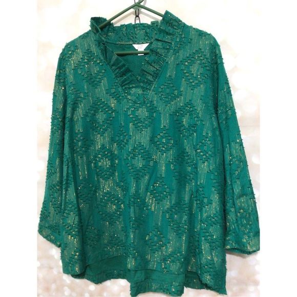 NEW Crown & Ivy Blouse Green/ Metallic Gold Size XXL - Picture 1 of 12